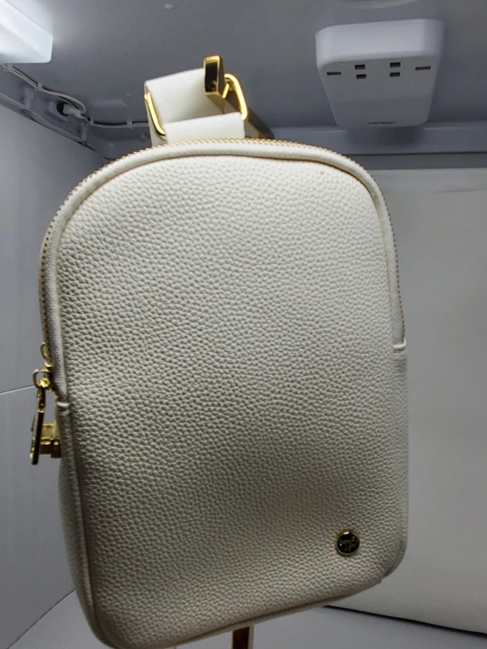 Pebbled White Leather Mini Backpack with Gold Hardware